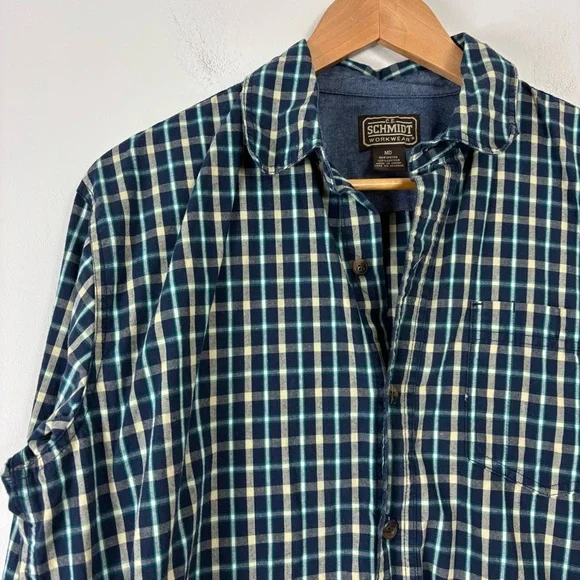 Schmidt Long Sleeve Button Up Mens M Check Plaid Collared Classic Durable Cotton - Picture 2 of 4